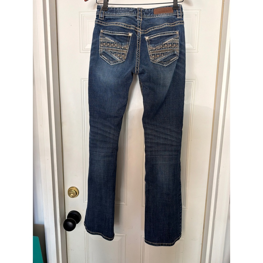 Rock & Roll Cowgirl Mid Rise Bootcut Jeans Dark Wash Embroidered 26x34